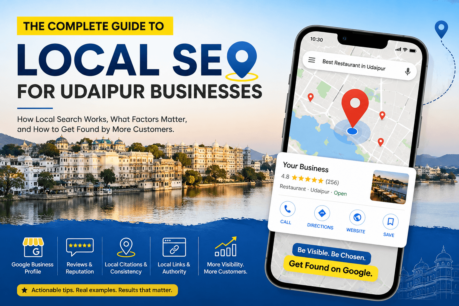 "Customer searching Google Maps for a business in Udaipur"